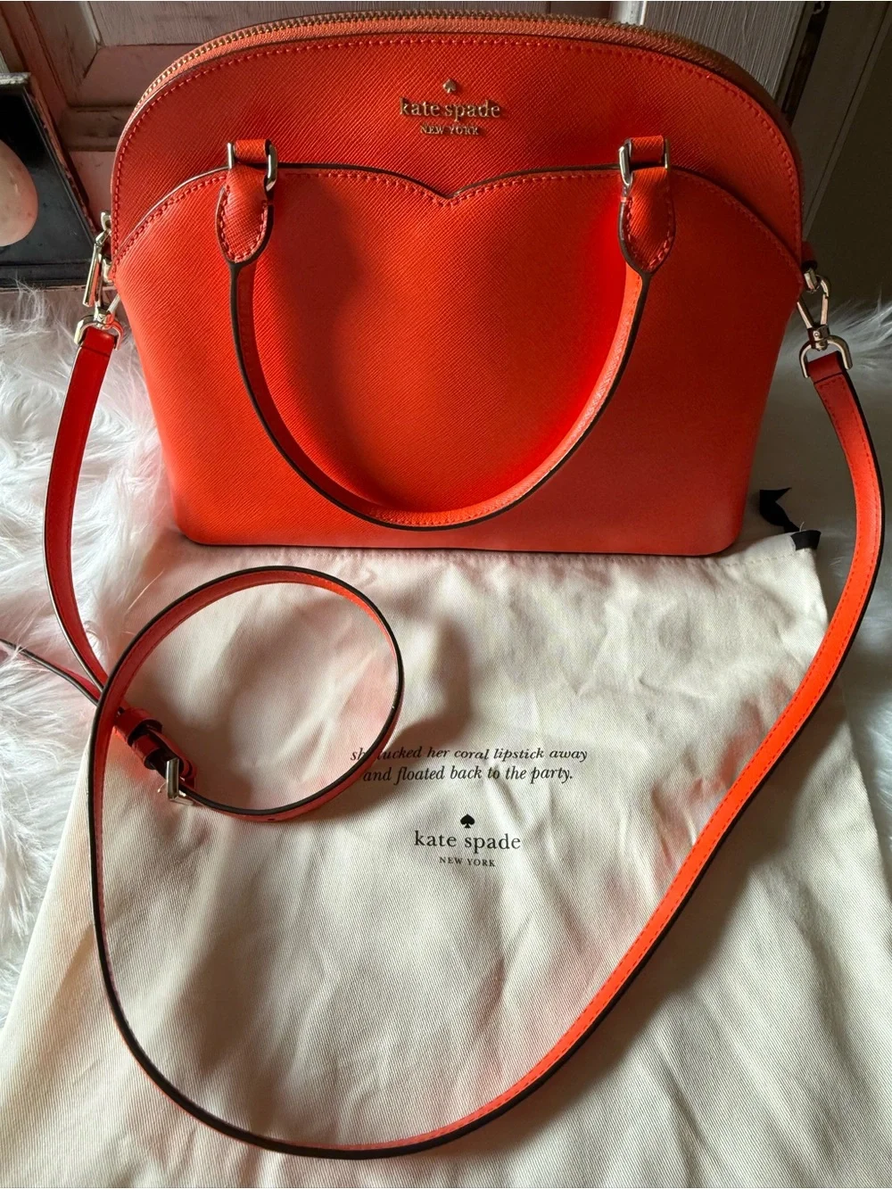 Kate Spade orange saffiano dome satchel